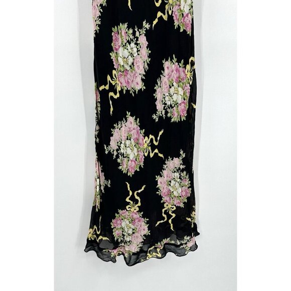 slip dress floral midi ruffle rayon grunge M - Picture 6 of 9